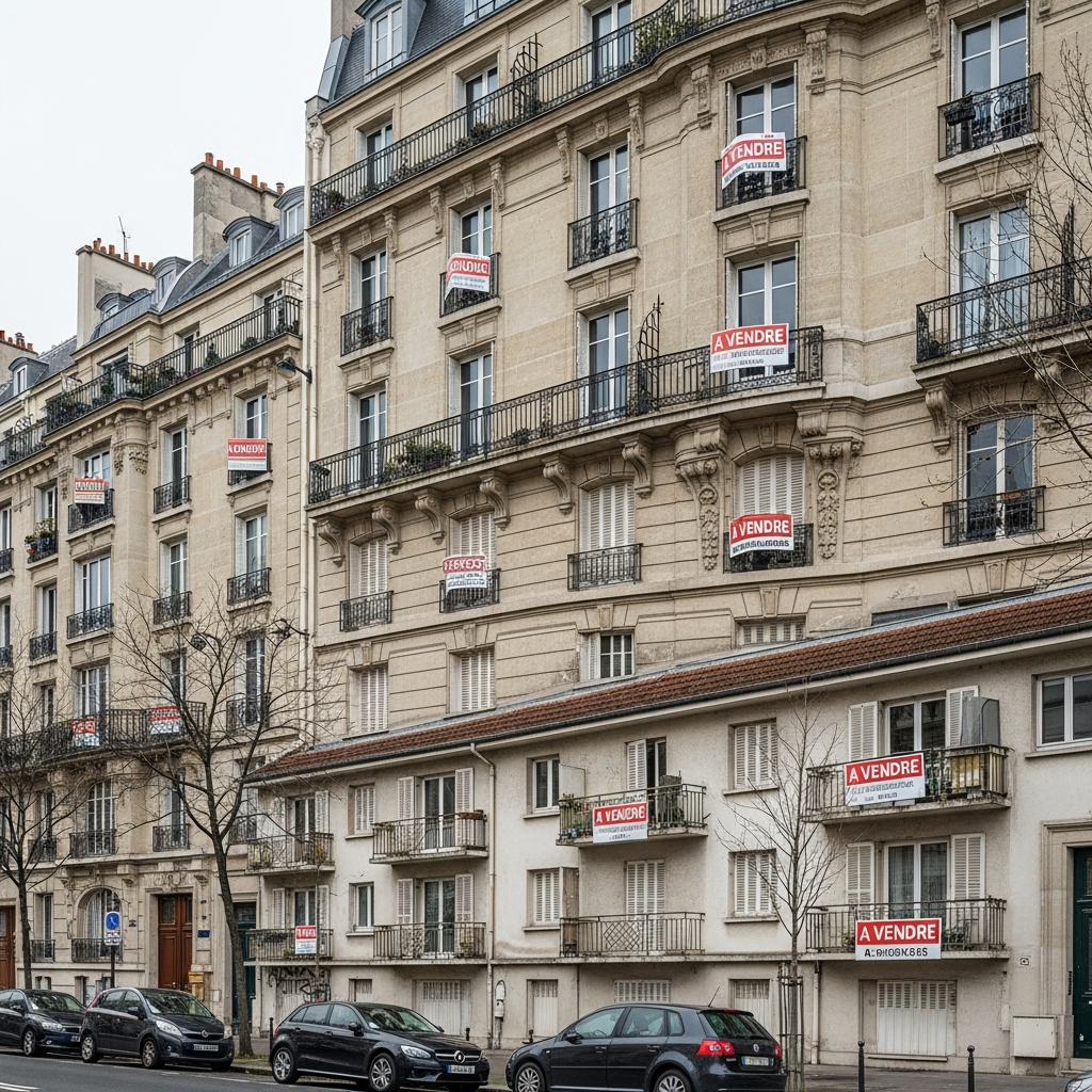 Vue aérienne des immeubles en Île-de-France illustrant la crise immobilière