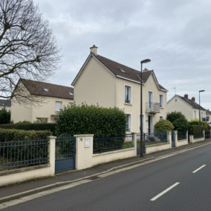 Un jeune couple heureux devant leur nouvelle maison, symbolisant l'accession à la propriété en 2026